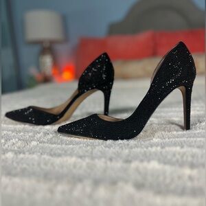 INC International Concepts Black Glitter Pointed-Toe Stiletto Heels